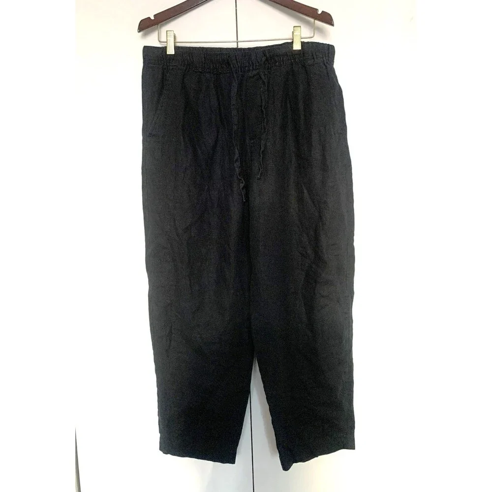 Zara Women's 100% Linen Trousers in Black With 4 Pockets Sz L